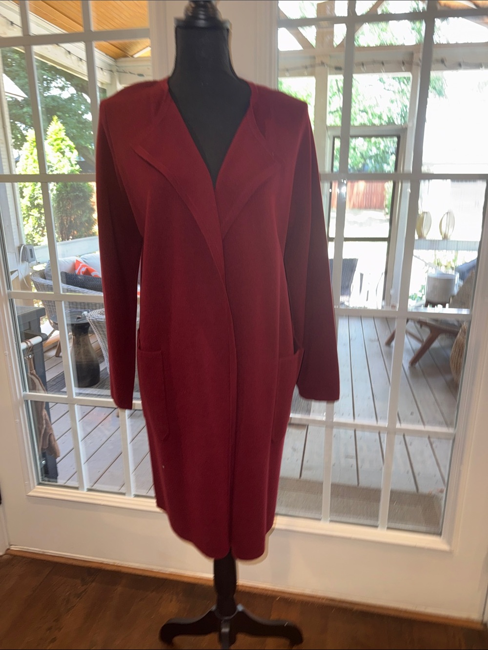 J. Crew Juliet Long Open-Front Knit Sweater Coat in Deep Burgundy